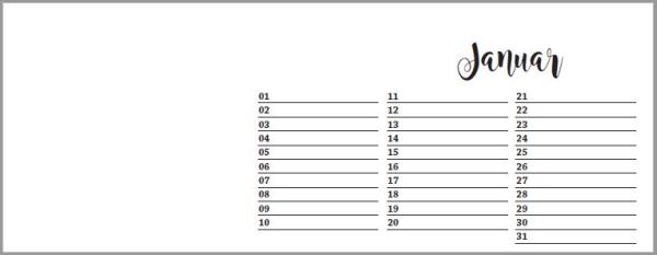 Geburtstagskalender quer mit Monat