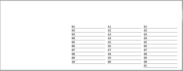 Geburtstagskalender quer ohne Monat