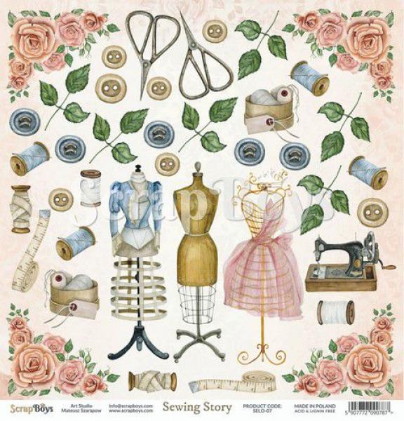 Scrapbooking Single Paper 12'' x 12'' - Sewing Love 07
