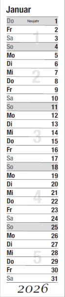 Längliche Kalender für das Jahr 2026 (10er Packung)